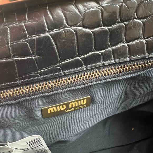 Miu Miu 90s Black Croc Embossed Leather Handbag with Scarf Handle Vintage Y2K - Picture 8 of 14